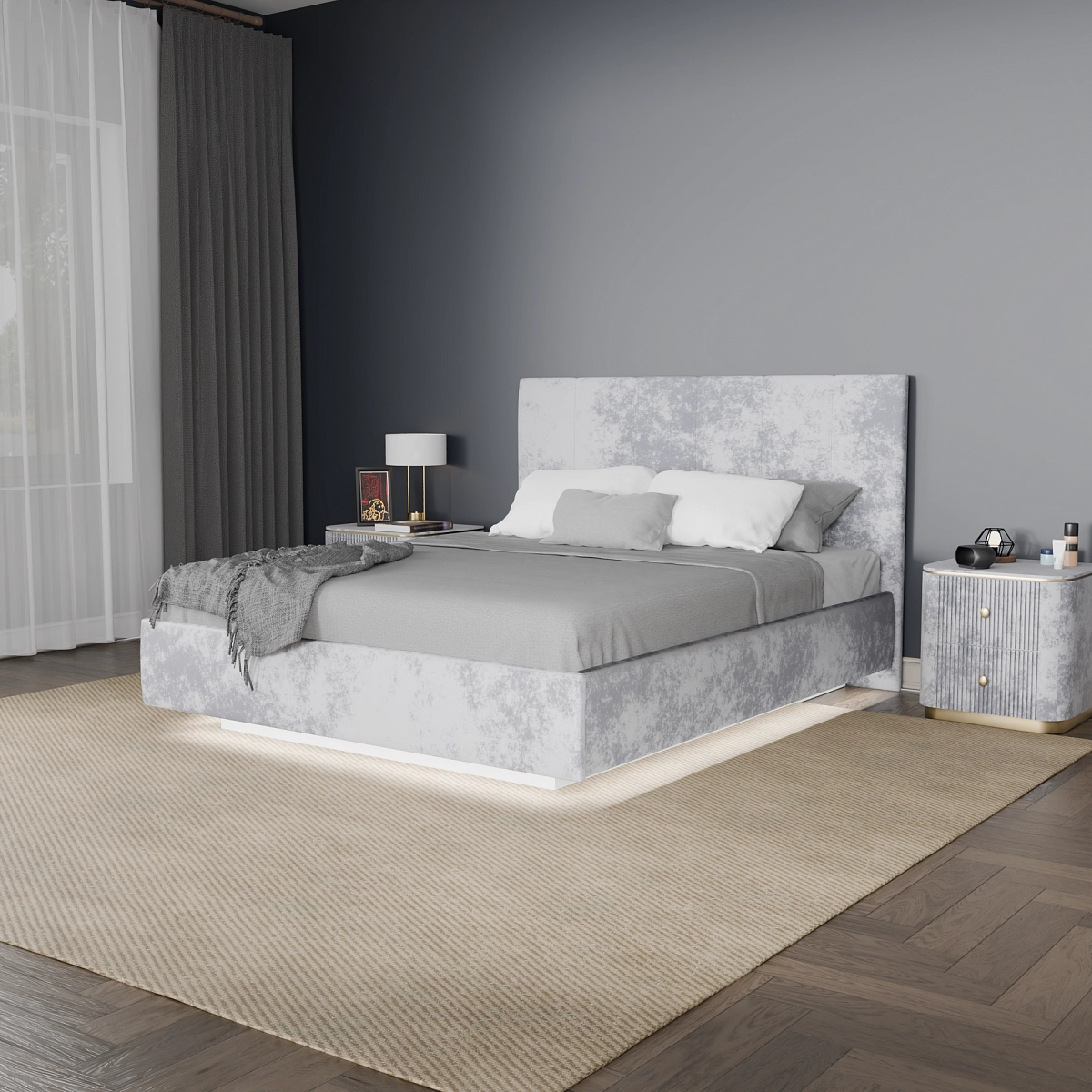 Кровать с подъемным механизмом Диона Серая 160х200 (avatr6)